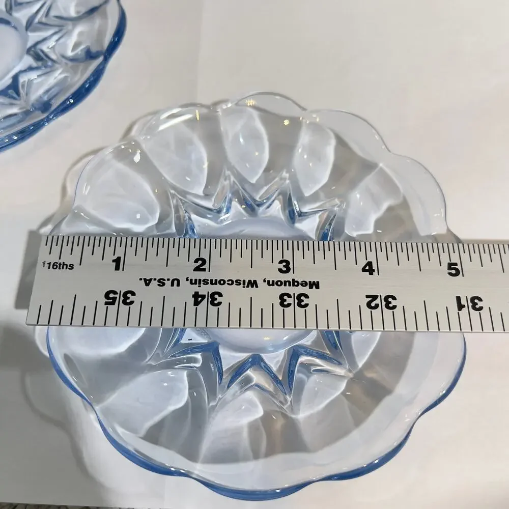 New Martinsville Janice Ice Blue Glass Saucer Lot of Two circa 1926-44 Sky Blue
